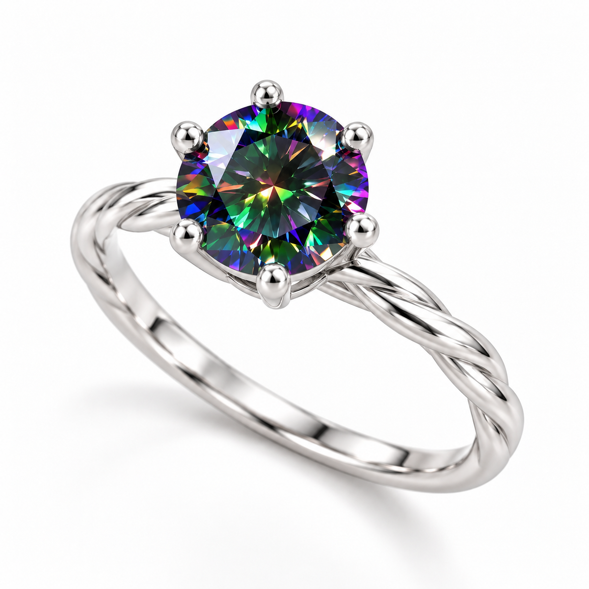 VVS1 1 CT Black Rainbow Moissanite Ring