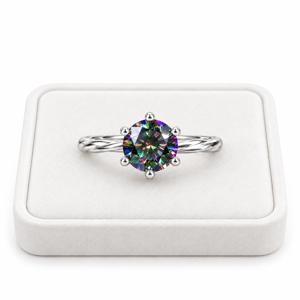 VVS1 1 CT Black Rainbow Moissanite Ring