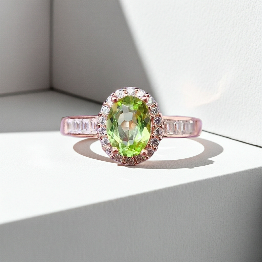 Natural Peridot Gemstone Ring 5x7mm, August Birthstone Peridot Ring