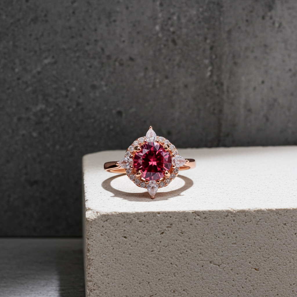 VVS1 Round Brilliant Cut 1 CT Red Moissanite Ring 6.5mm