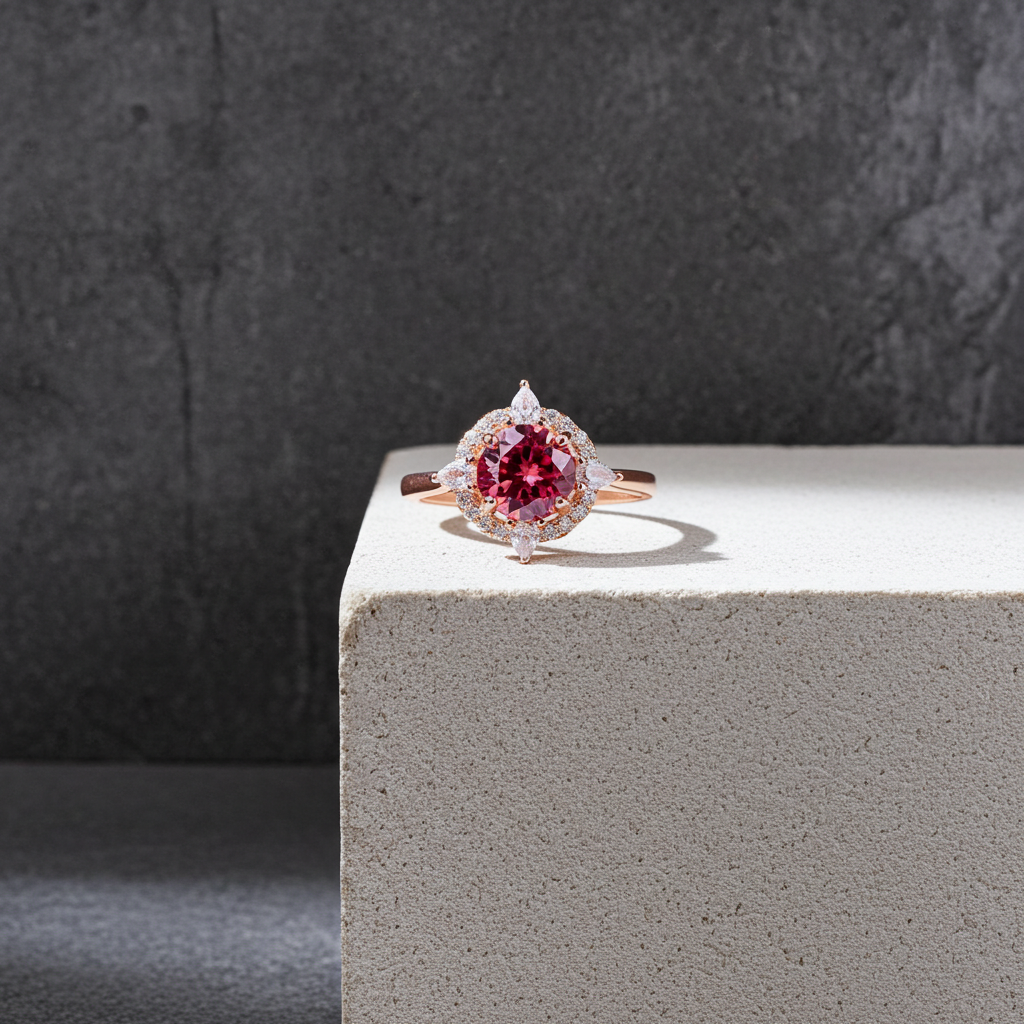 VVS1 Round Brilliant Cut 1 CT Red Moissanite Ring 6.5mm