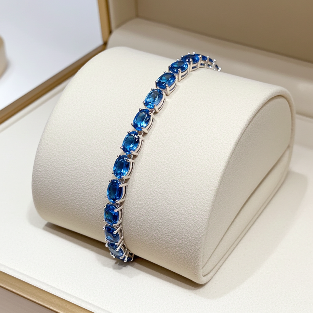 London Blue Topaz Tennis Bracelet 5x7mm VVS1 Grade