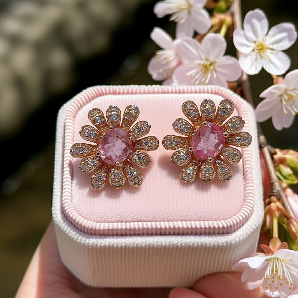 Brazilian Pink Tourmaline Earrings 5x6mm 925 Sterling Silver