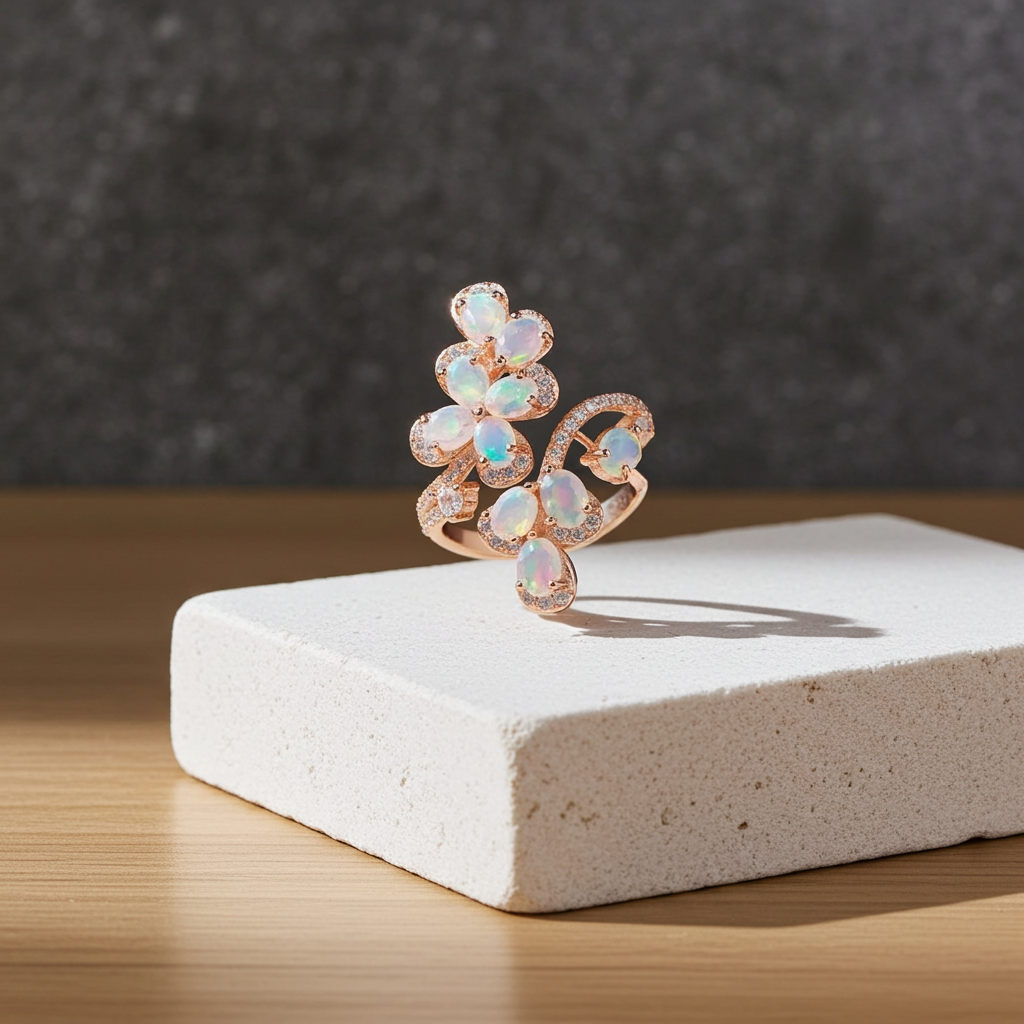 Natural White Fire Opal Full Finger Ring 925 Sterling Silver