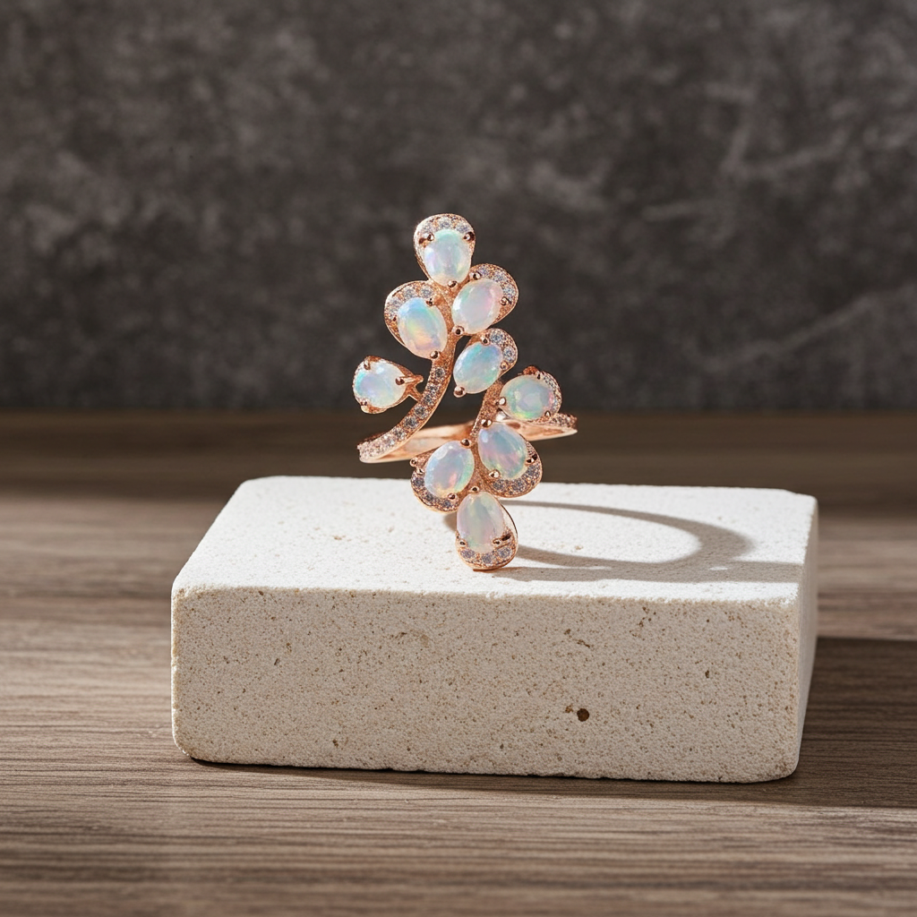 Natural White Fire Opal Full Finger Ring 925 Sterling Silver