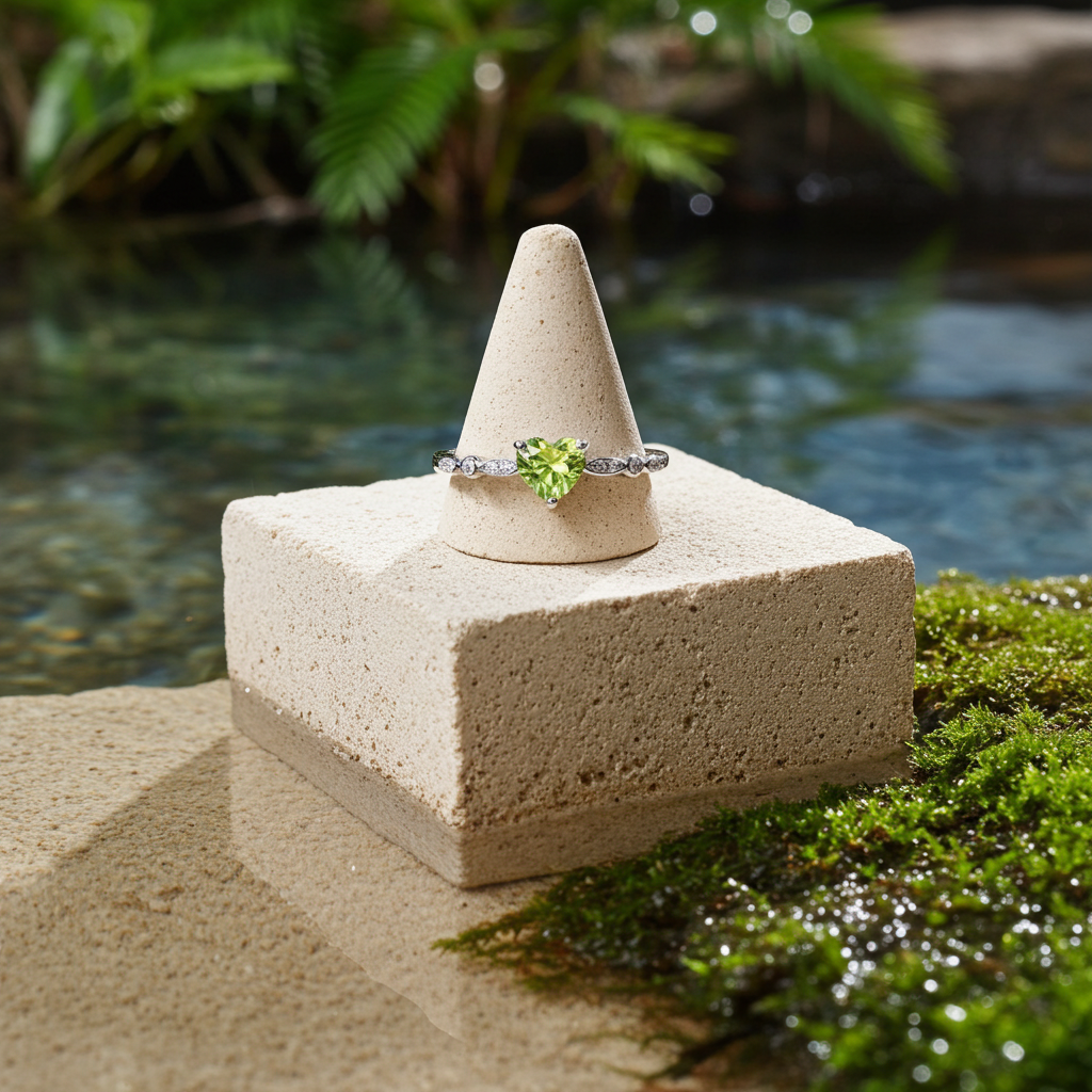 Natural Peridot Heart Ring, August Birthstone Peridot Ring 925 Sterling Silver