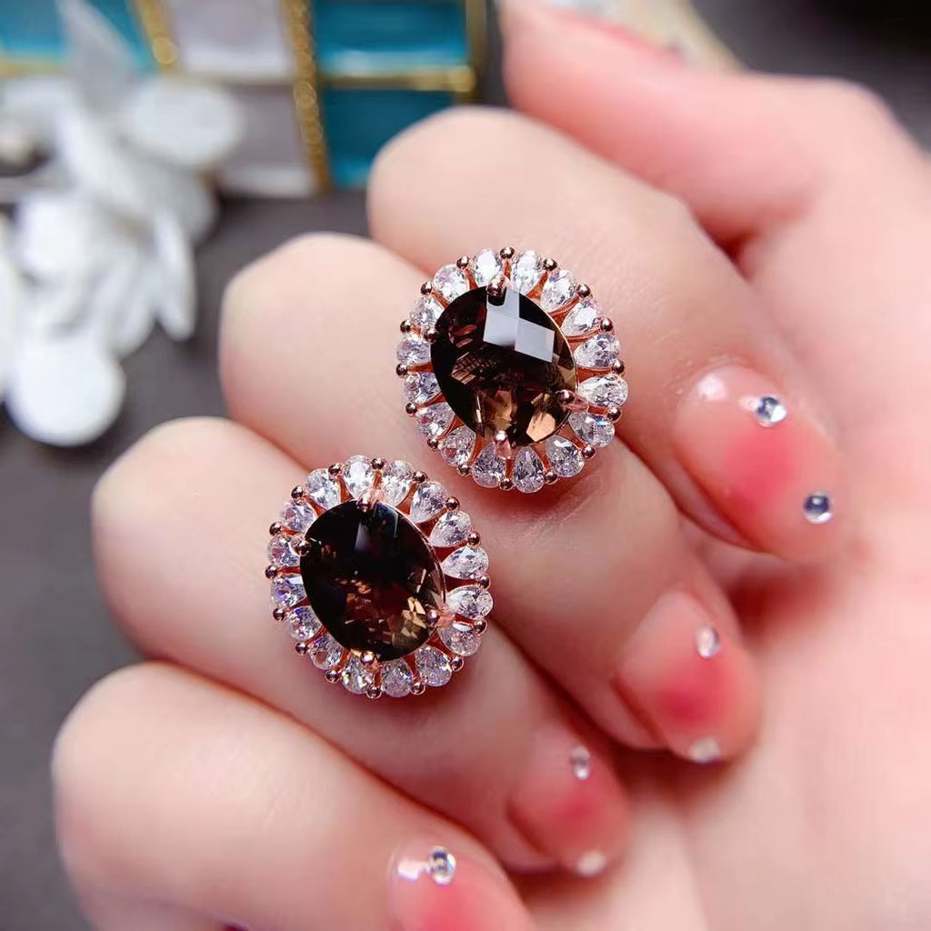 Smoky Quartz Gemstone Earrings 8x10mm 2.5Ct