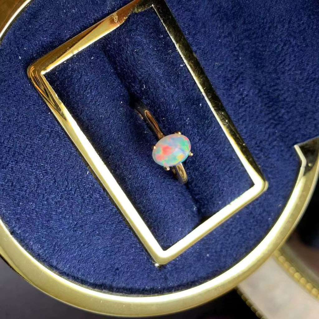 Australian Opal Statement Ring, Natural White Opal Ring 5x7mm