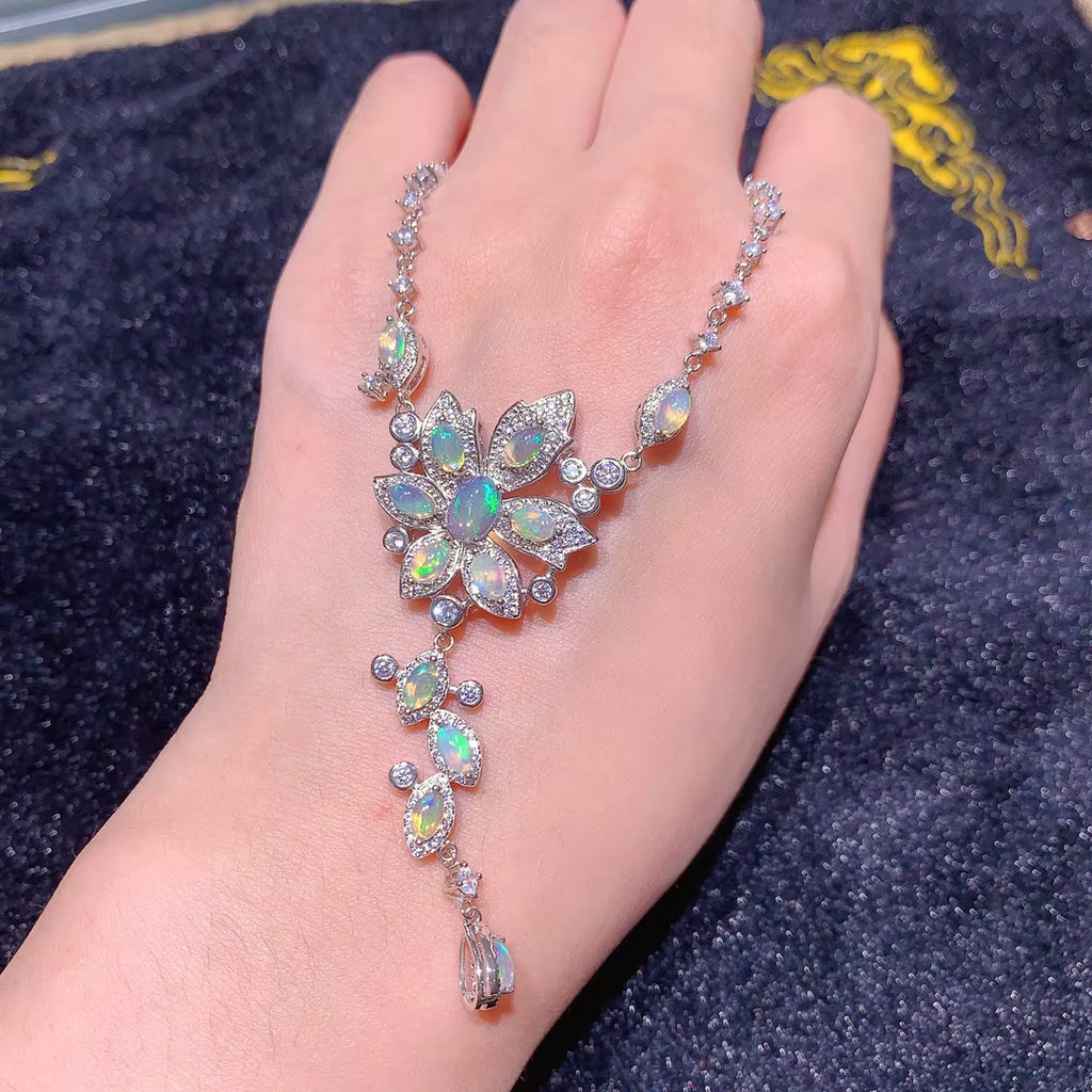 Colorful White or Orange Fire Opal Statement Necklace 3x5mm