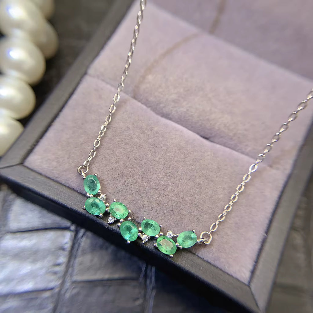 Natural Colombian Emerald Clavicle Chain Necklace 3x4mm