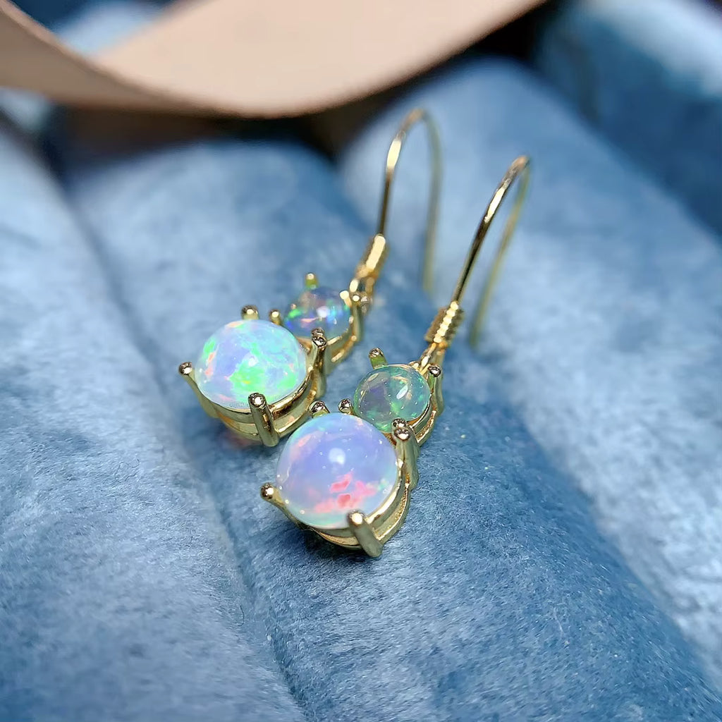 Fire Opal Dangle Earrings 6mm 925 Sterling Silver