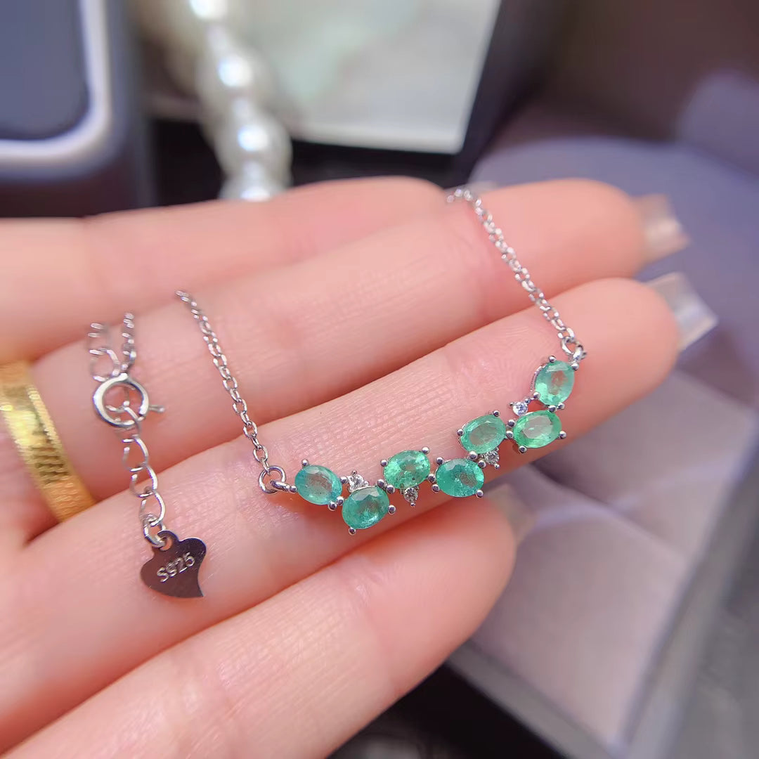 Natural Colombian Emerald Clavicle Chain Necklace 3x4mm