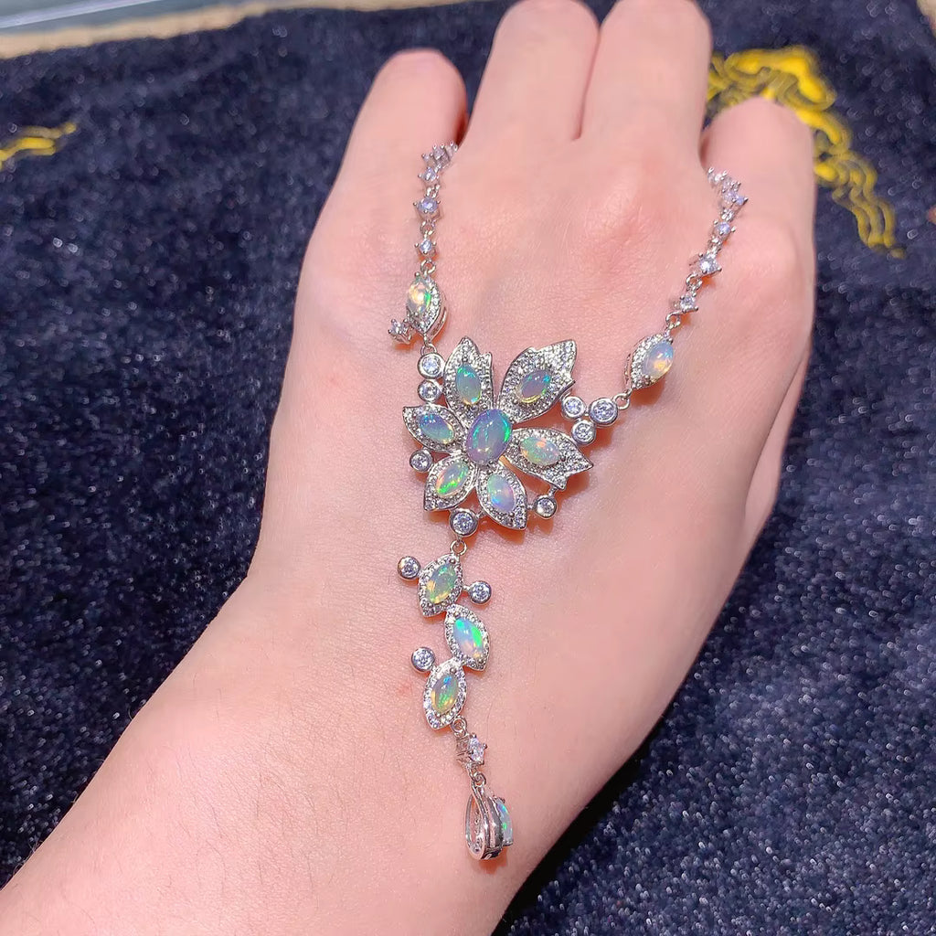 Colorful White or Orange Fire Opal Statement Necklace 3x5mm