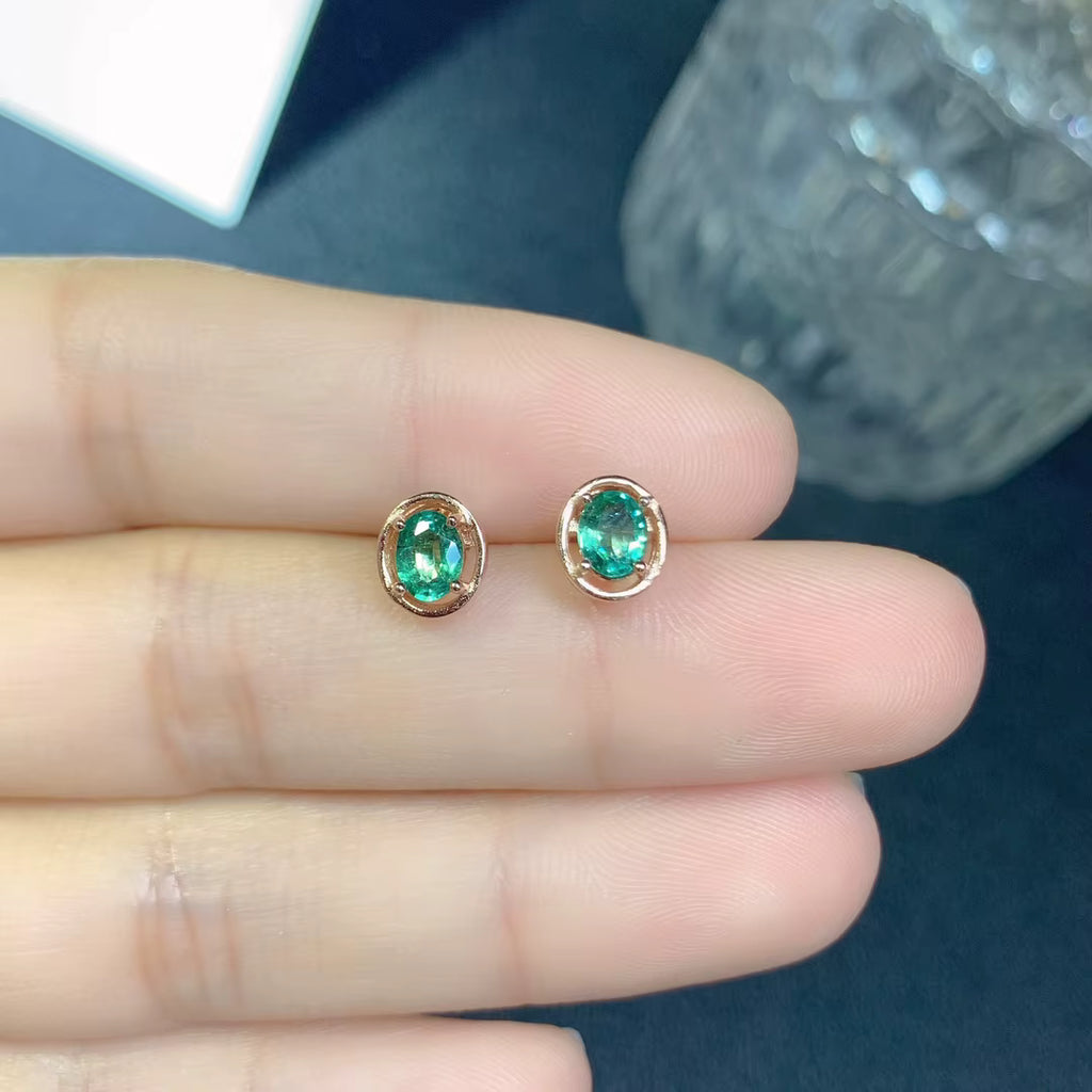 Colombian Emerald Stud Earrings 4x5mm 925 Sterling Silver