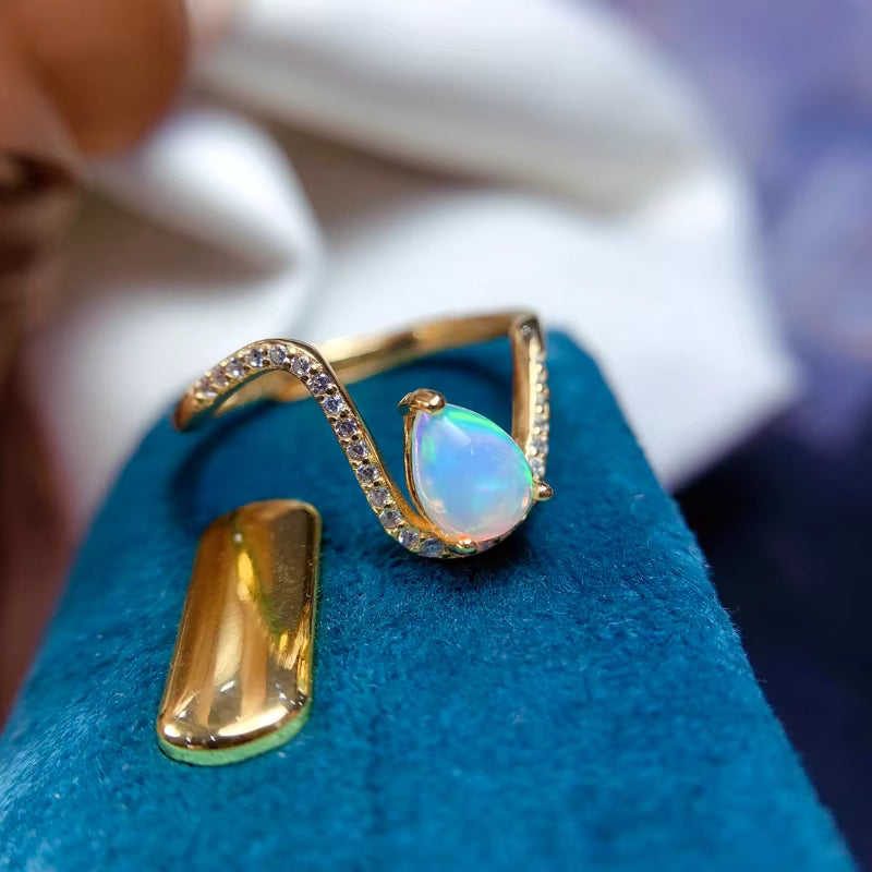 Australian Opal Statement Ring, Natural White Opal Ring Platinum Plated 5x7mm