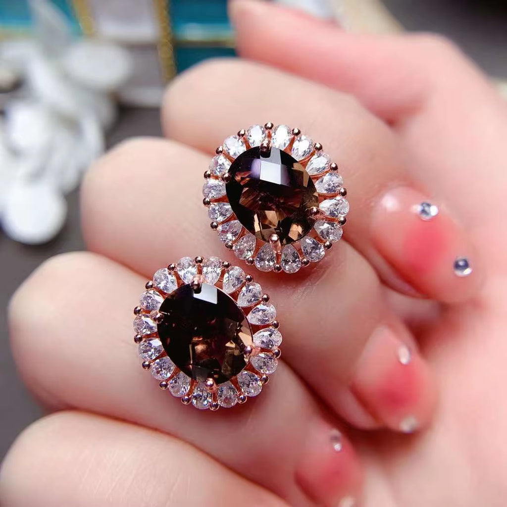 Smoky Quartz Gemstone Earrings 8x10mm 2.5Ct