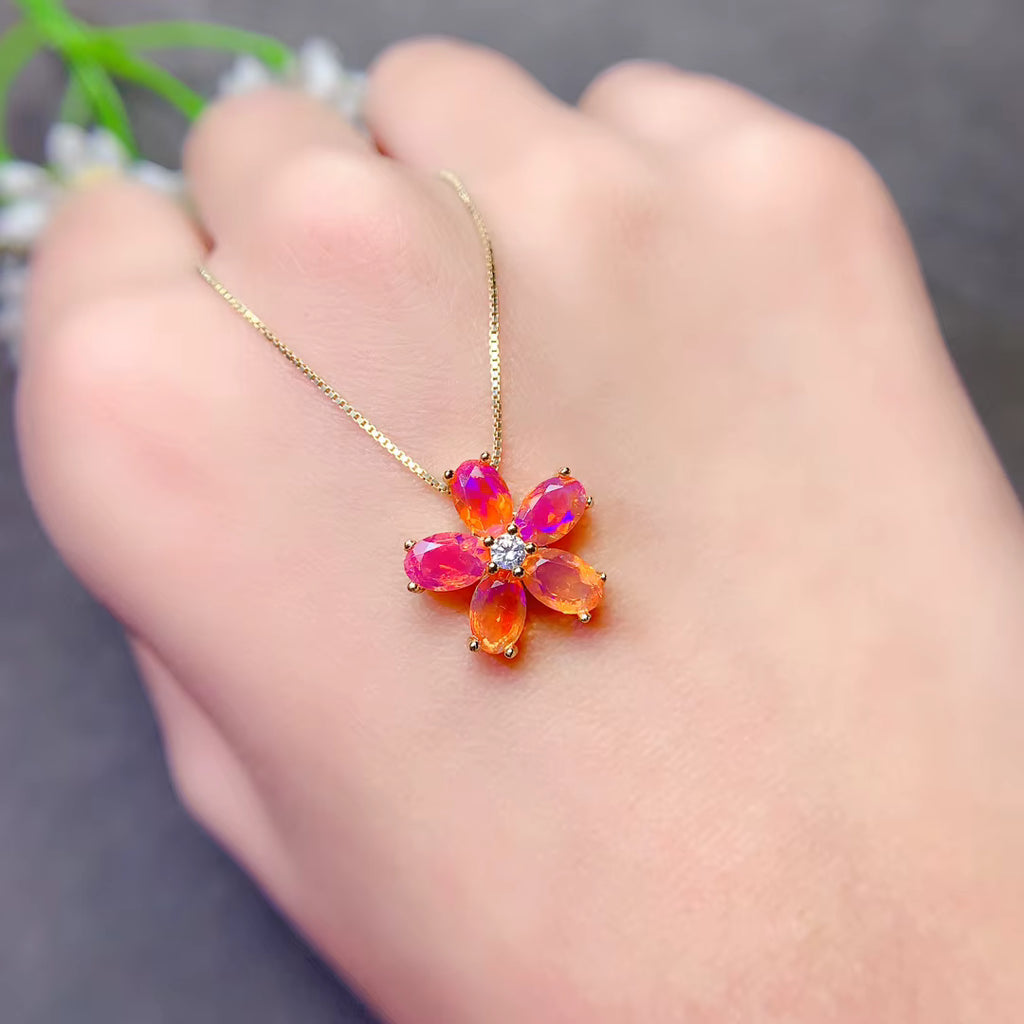 Natural Orange Fire Opal Flower Pendant 3x5mm
