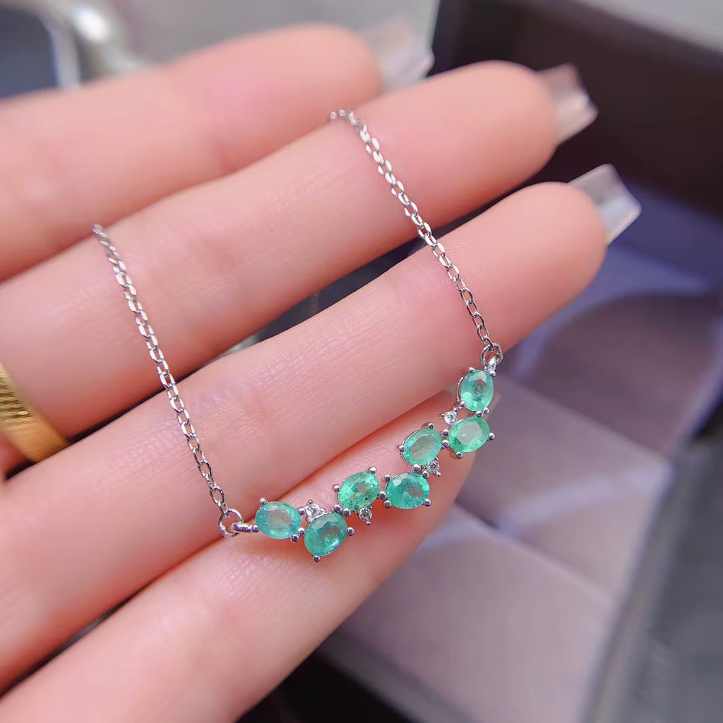 Natural Colombian Emerald Clavicle Chain Necklace 3x4mm