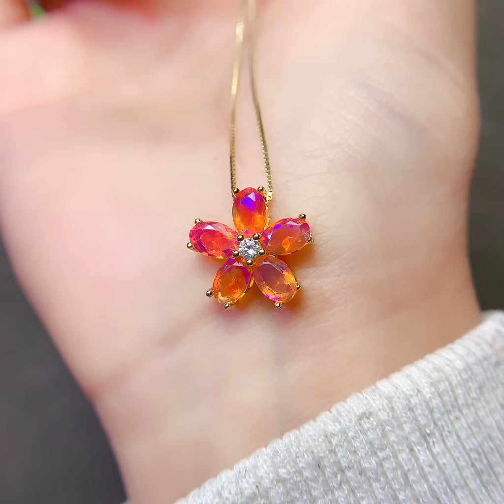 Natural Orange Fire Opal Flower Pendant 3x5mm