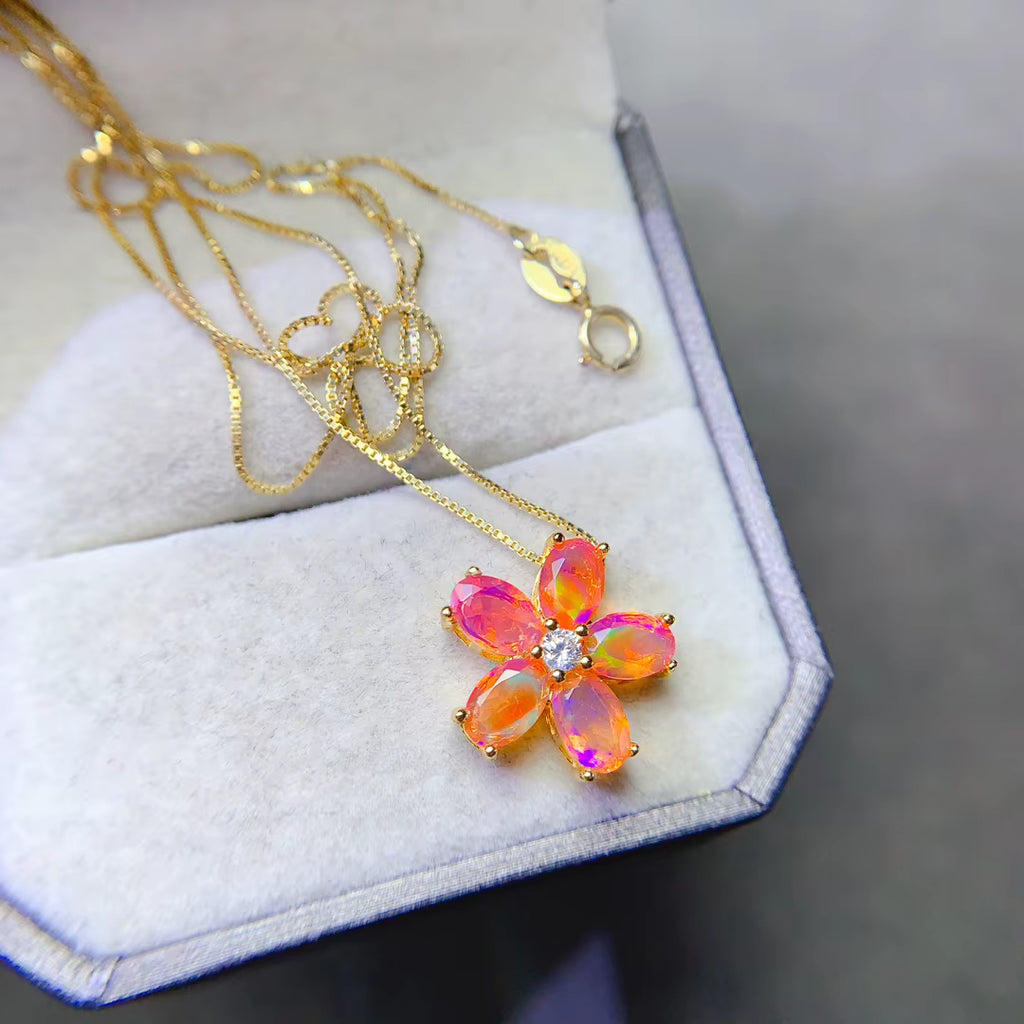 Natural Orange Fire Opal Flower Pendant 3x5mm