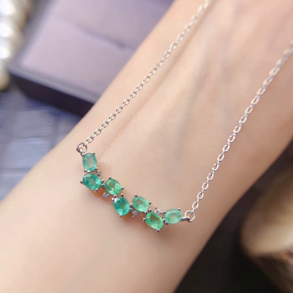 Natural Colombian Emerald Clavicle Chain Necklace 3x4mm