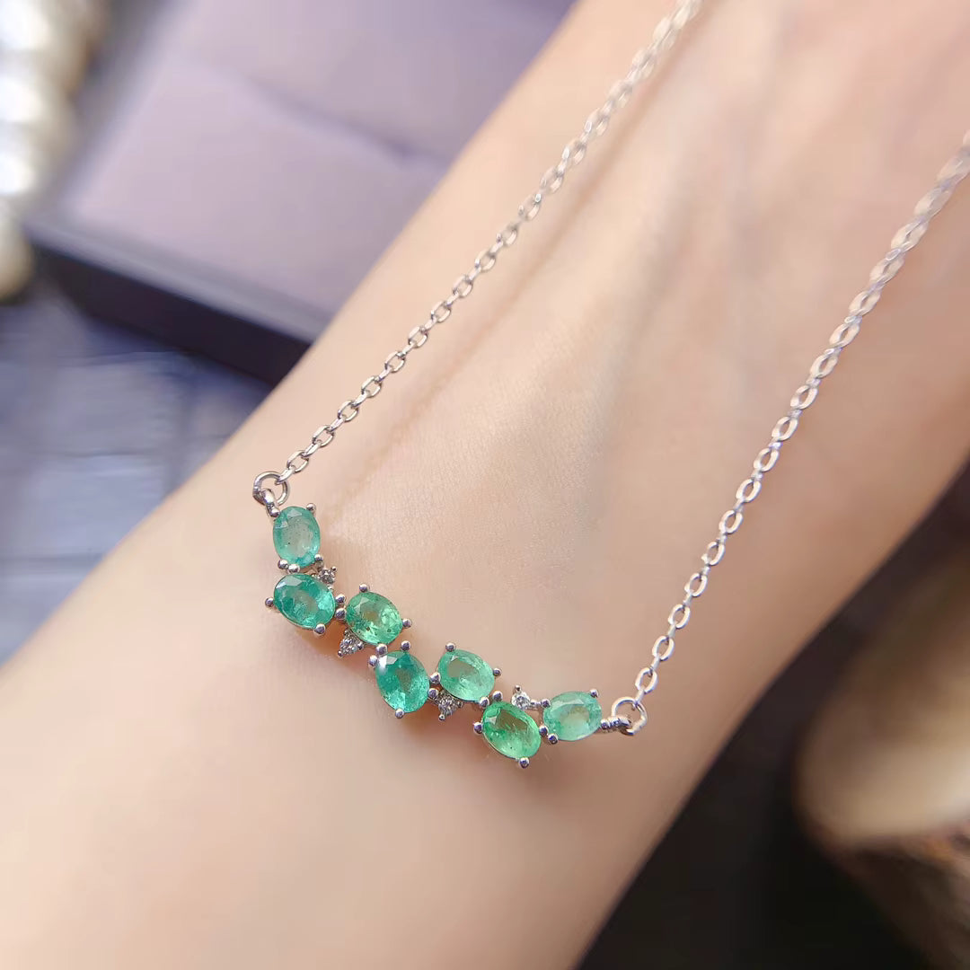 Natural Colombian Emerald Clavicle Chain Necklace 3x4mm