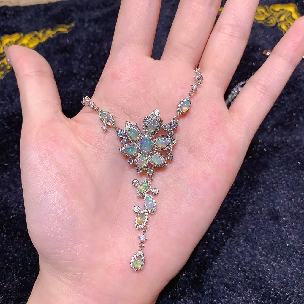 Colorful White or Orange Fire Opal Statement Necklace 3x5mm