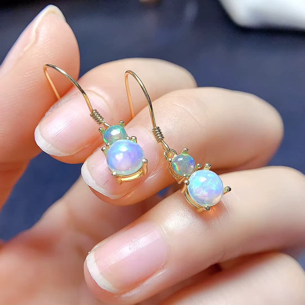 Fire Opal Dangle Earrings 6mm 925 Sterling Silver