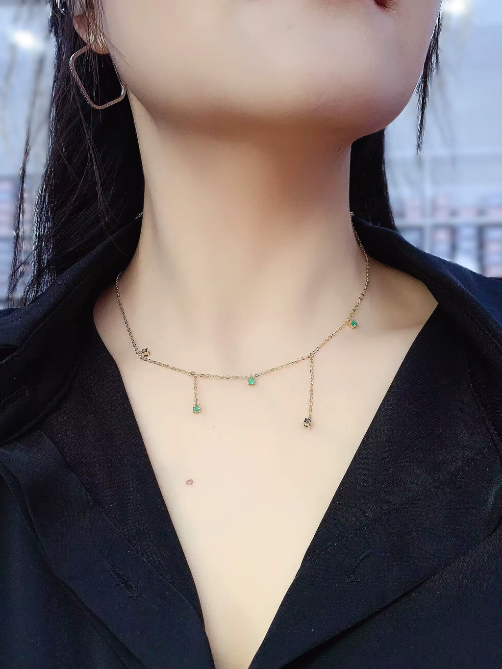 Dainty Emerald Charm Necklace VVS Grade 925 Sterling Silver