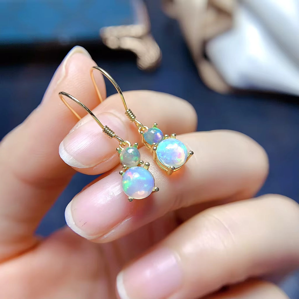 Fire Opal Dangle Earrings 6mm 925 Sterling Silver