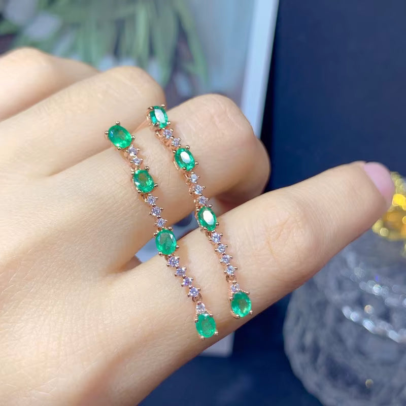 Bright Green Emerald Drop Dangle Earrings VVS Grade 925 Sterling Silver