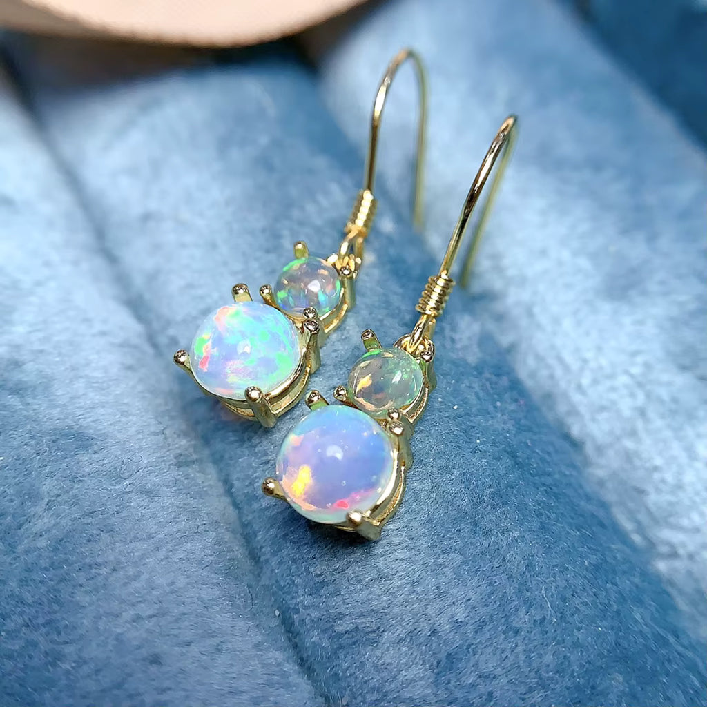 Fire Opal Dangle Earrings 6mm 925 Sterling Silver