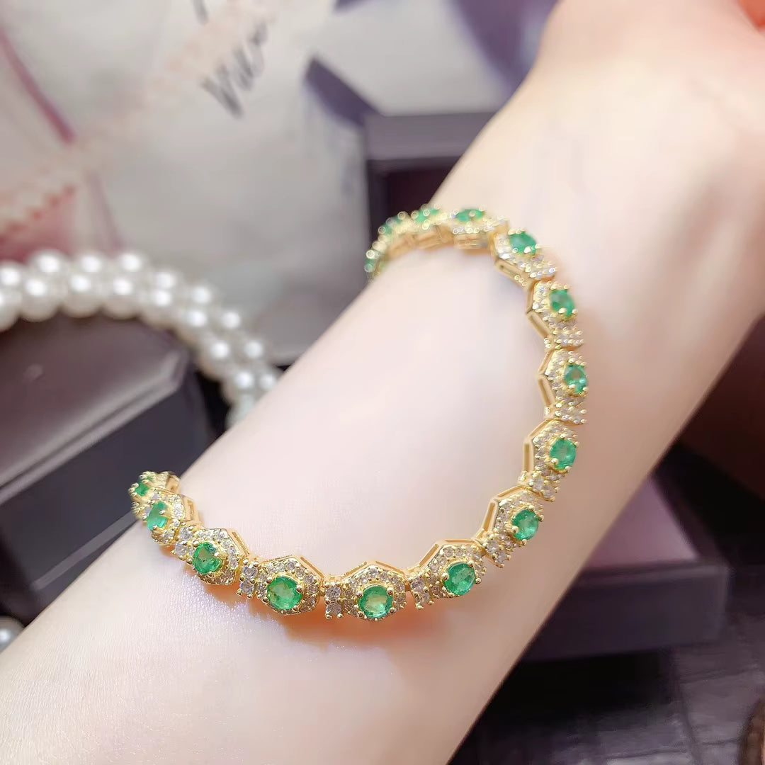 Natural Emerald Tennis Chain Necklace 4mm Gold Plated 925 Sterling Silver