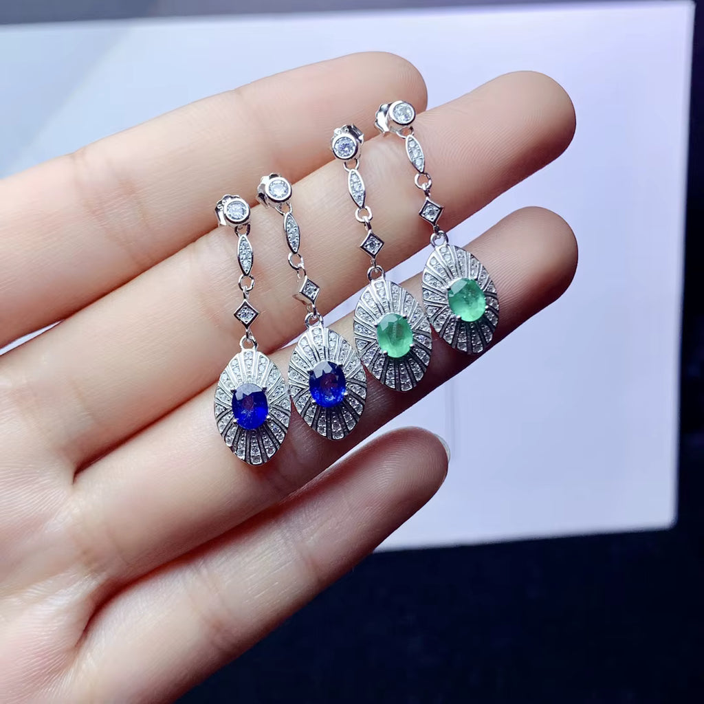 Natural Emerald, Sapphire, Or Ruby Drop Dangle Earrings VVS Grade 4x5mm