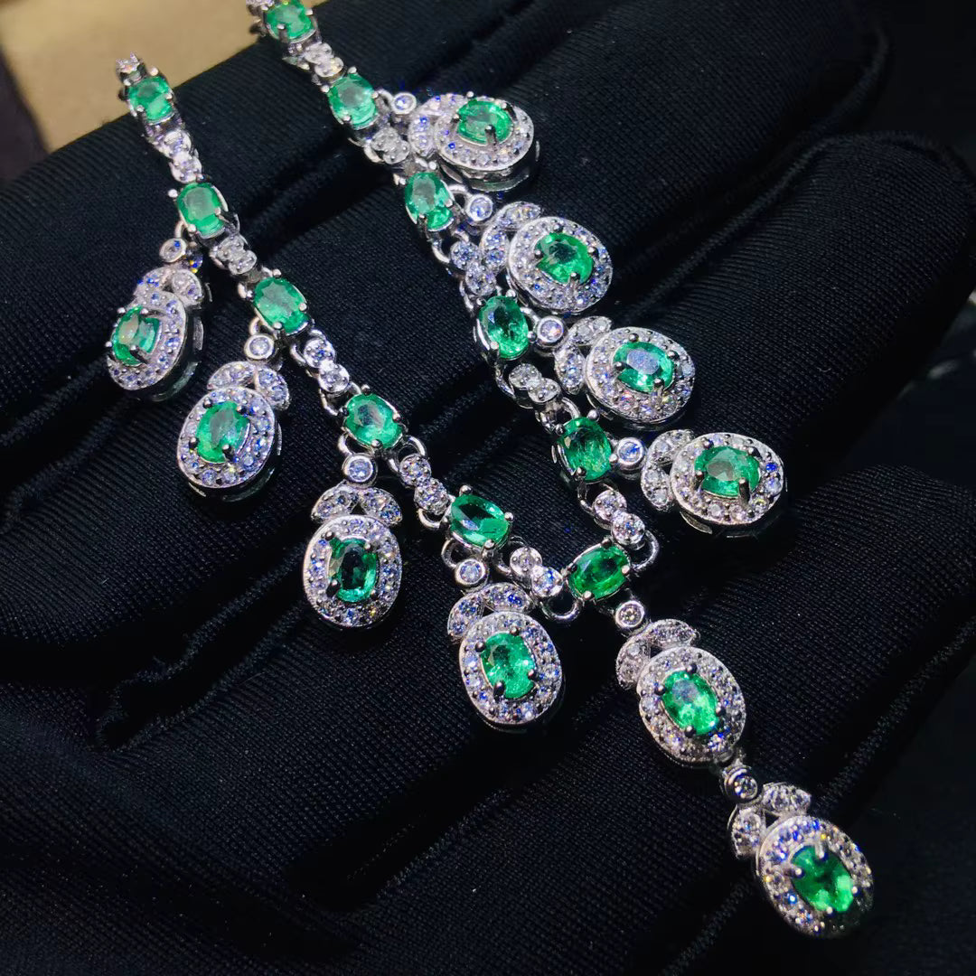 Natural Colombian Emerald Charm Necklace 4x6mm Platinum Plated Silver