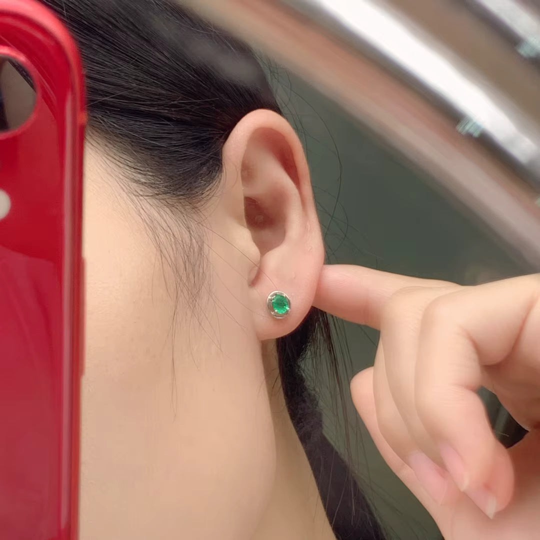 Colombian Emerald Stud Earrings 4x5mm 925 Sterling Silver