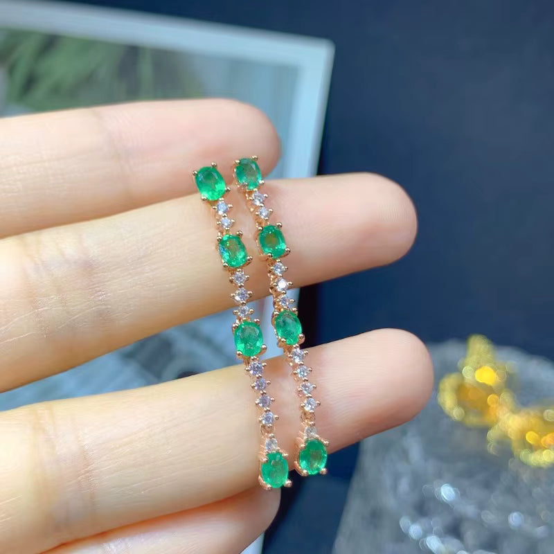 Bright Green Emerald Drop Dangle Earrings VVS Grade 925 Sterling Silver