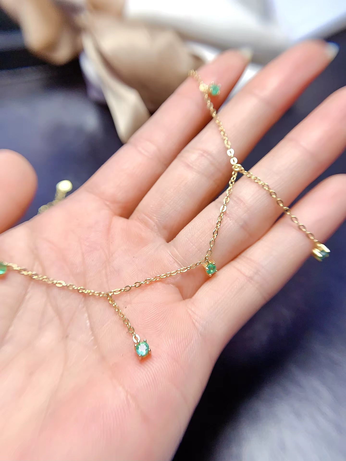 Dainty Emerald Charm Necklace VVS Grade 925 Sterling Silver