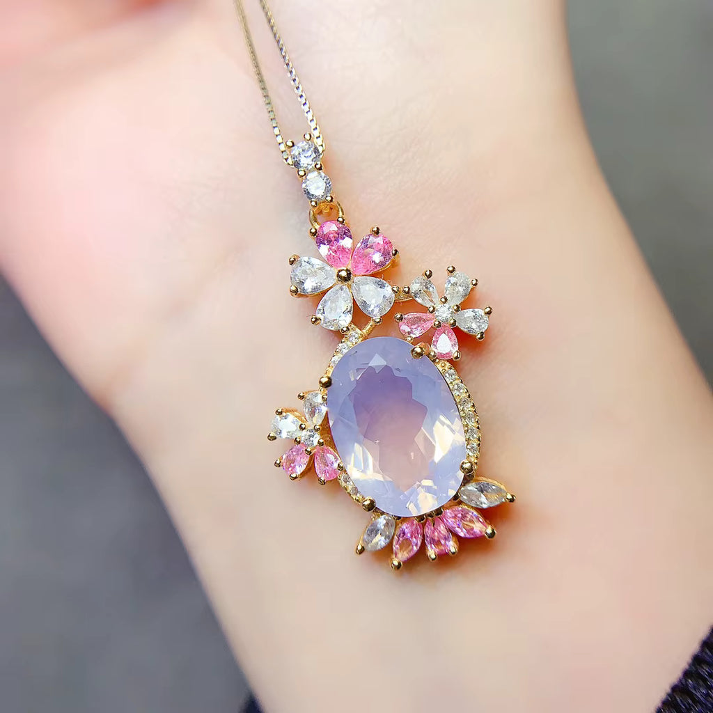 Natural Lavender Amethyst Floral Pendant Necklace 10x14mm