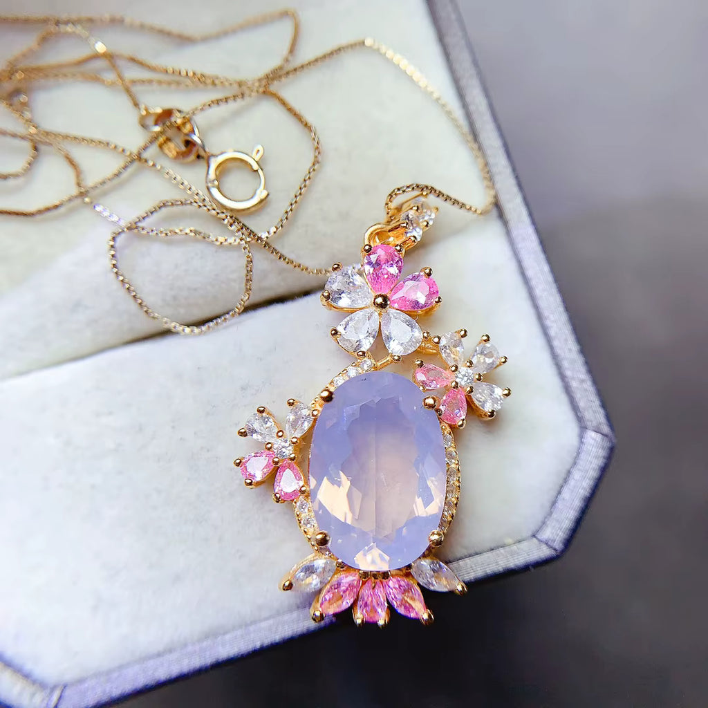 Natural Lavender Amethyst Floral Pendant Necklace 10x14mm