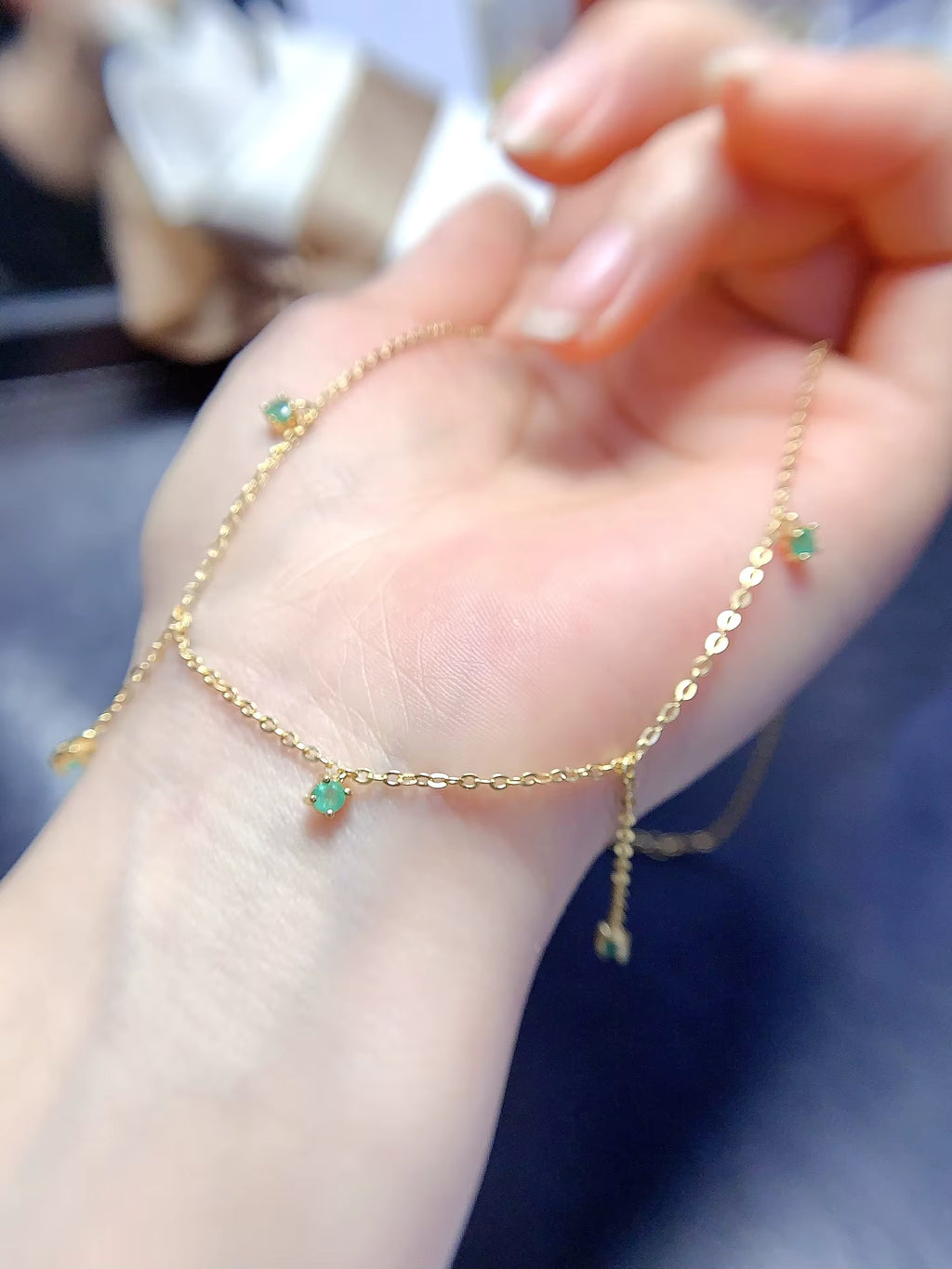 Dainty Emerald Charm Necklace VVS Grade 925 Sterling Silver