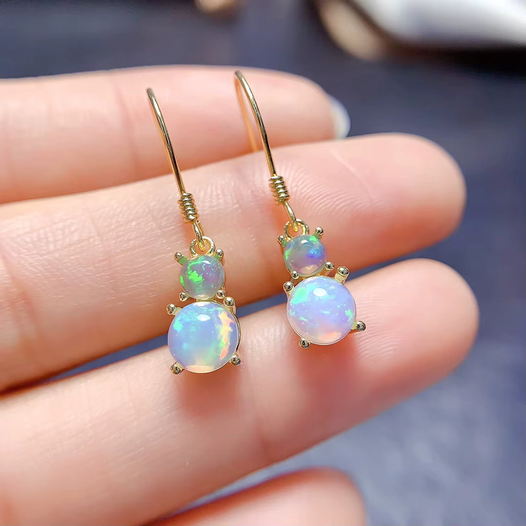 Fire Opal Dangle Earrings 6mm 925 Sterling Silver