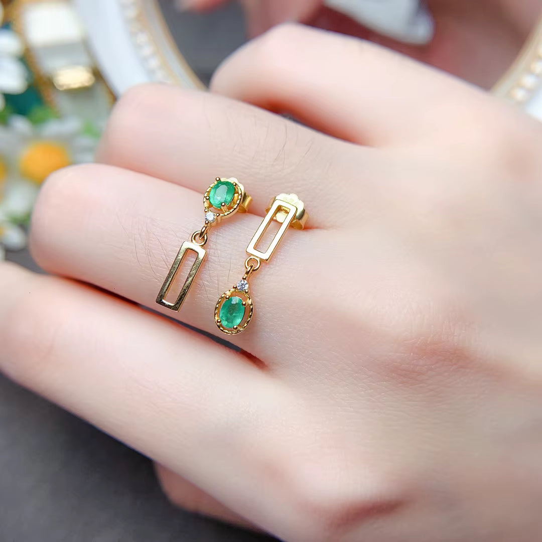 Dainty Emerald Dangle Earrings 3x4mm 925 Sterling Silver