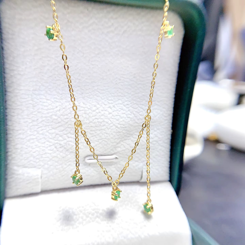 Dainty Emerald Charm Necklace VVS Grade 925 Sterling Silver