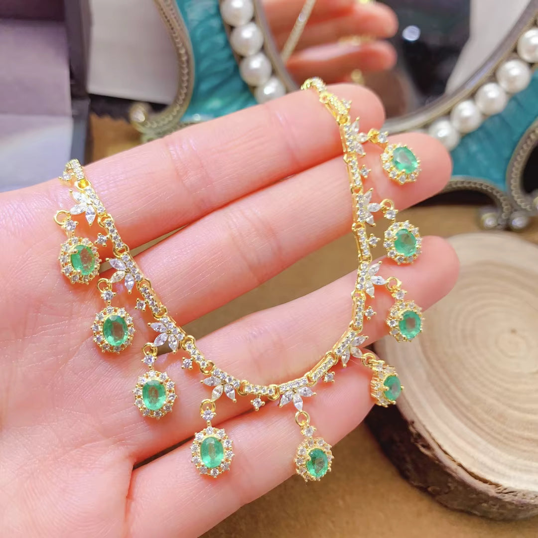 Natural Bright Green Emerald Charm Necklace 4x5mm Colombian Emerald