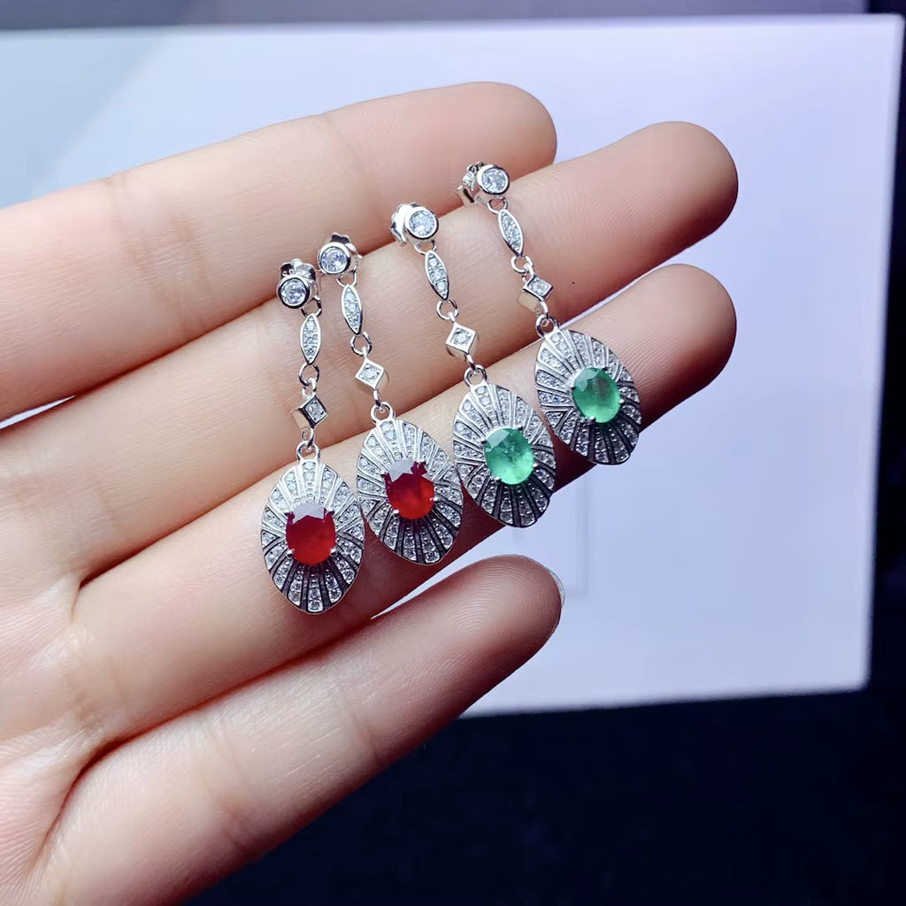 Natural Emerald, Sapphire, Or Ruby Drop Dangle Earrings VVS Grade 4x5mm