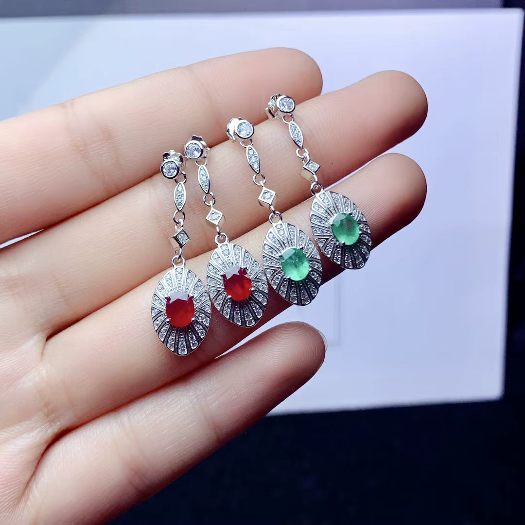 Natural Emerald, Sapphire, Or Ruby Drop Dangle Earrings VVS Grade 4x5mm