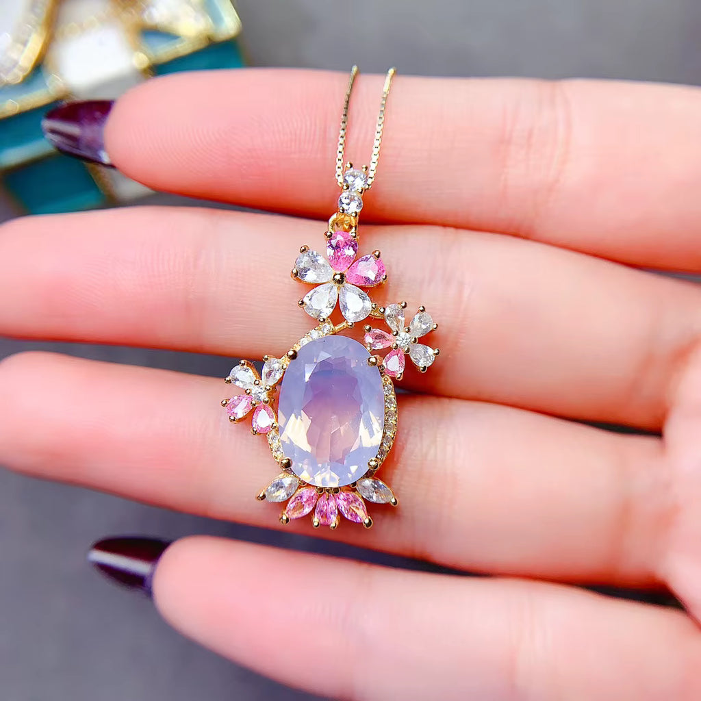 Natural Lavender Amethyst Floral Pendant Necklace 10x14mm