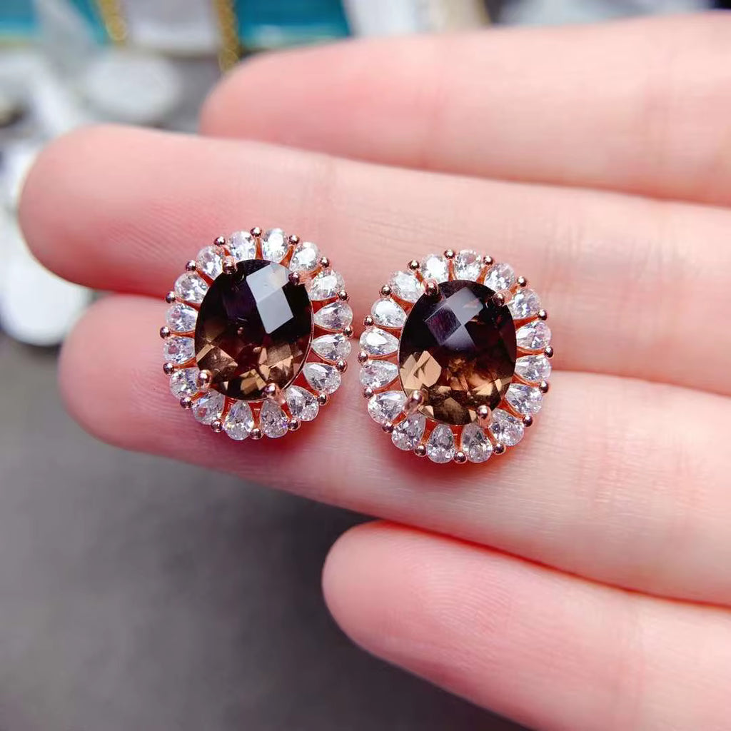 Smoky Quartz Gemstone Earrings 8x10mm 2.5Ct