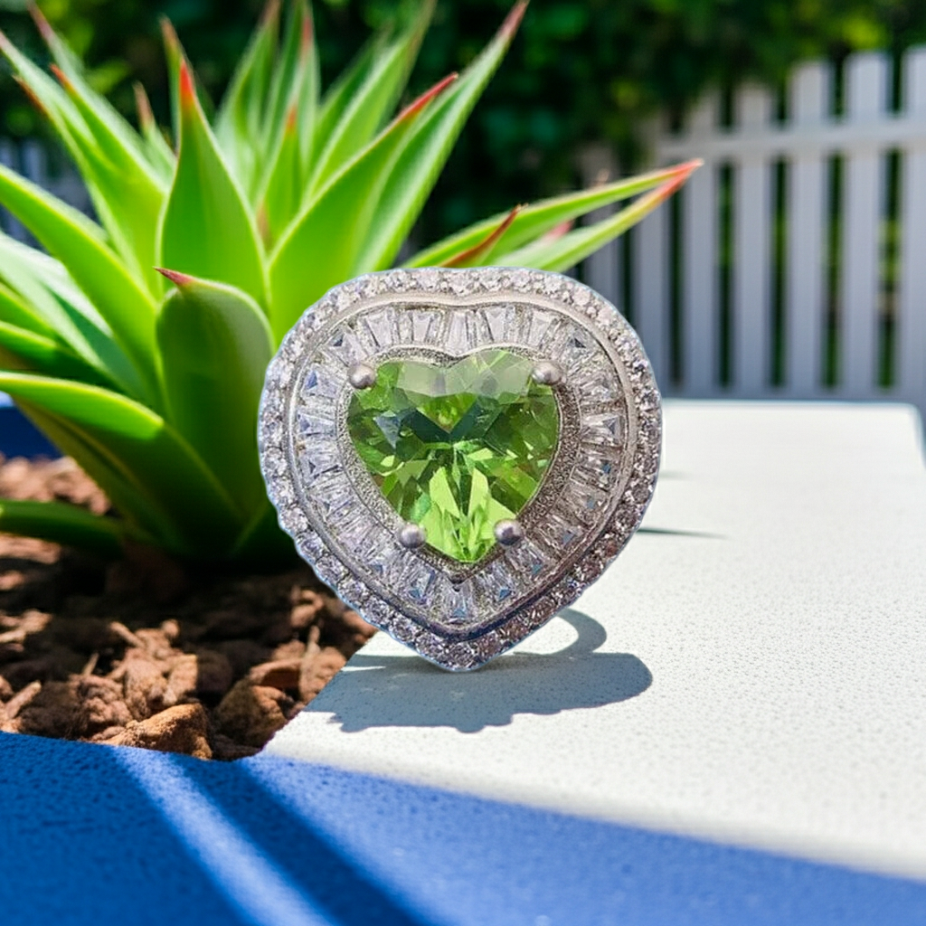 Natural Peridot Gemstone Ring 8mm, August Birthstone Peridot Statement Ring